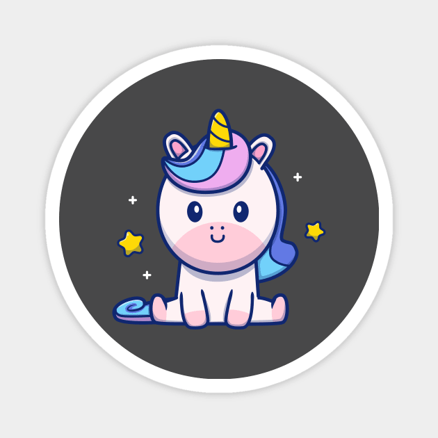 Cute Unicorn Sitting Cartoon Magnet by Catalyst Labs